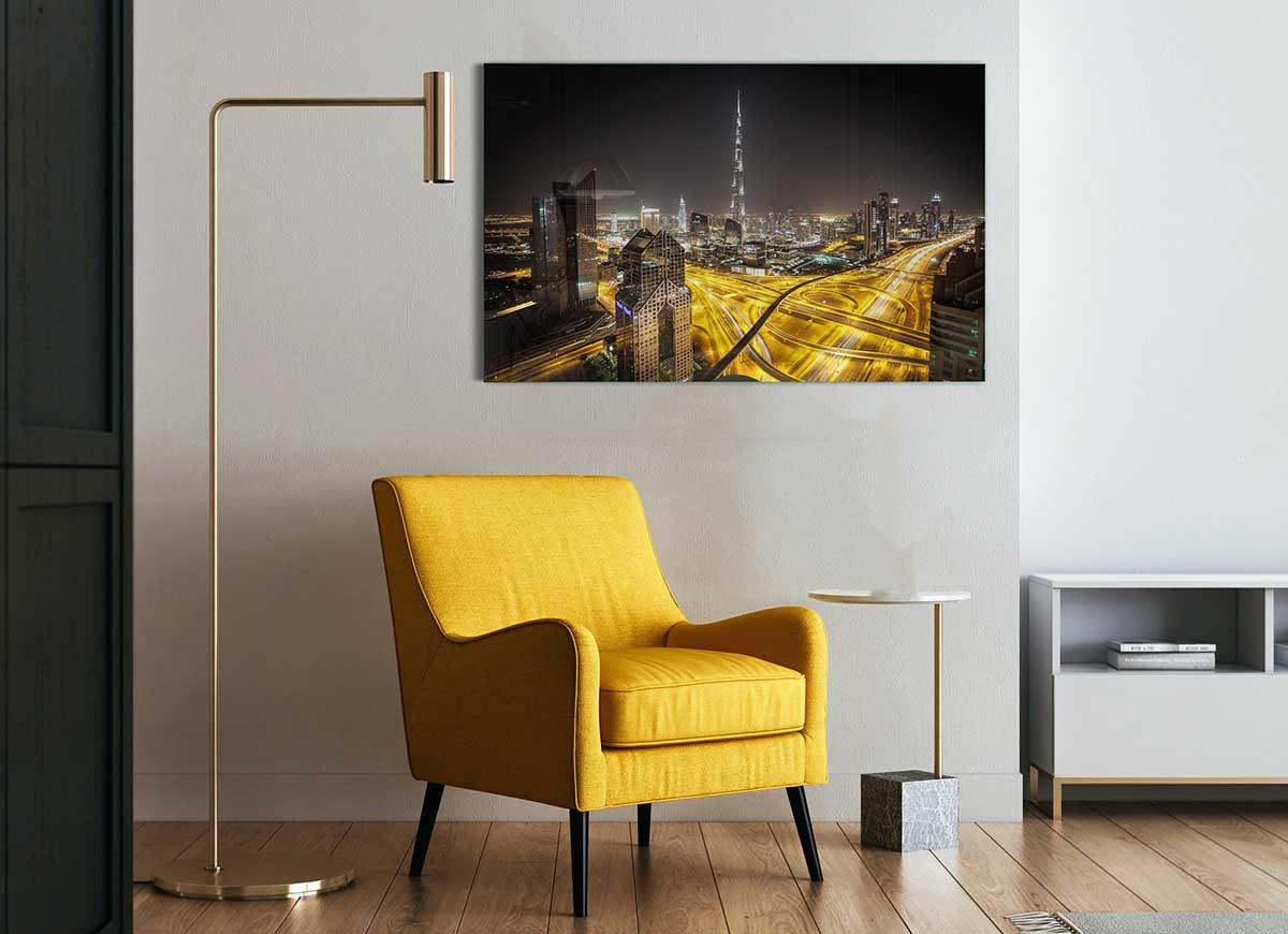 All Roads Are Pathed With Gold glass print featuring modern design and vibrant colors, perfect for home decor.