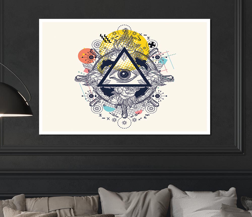 All Seeing Eye poster on high-quality canvas, featuring intricate design and vibrant colors, ready for display or framing.