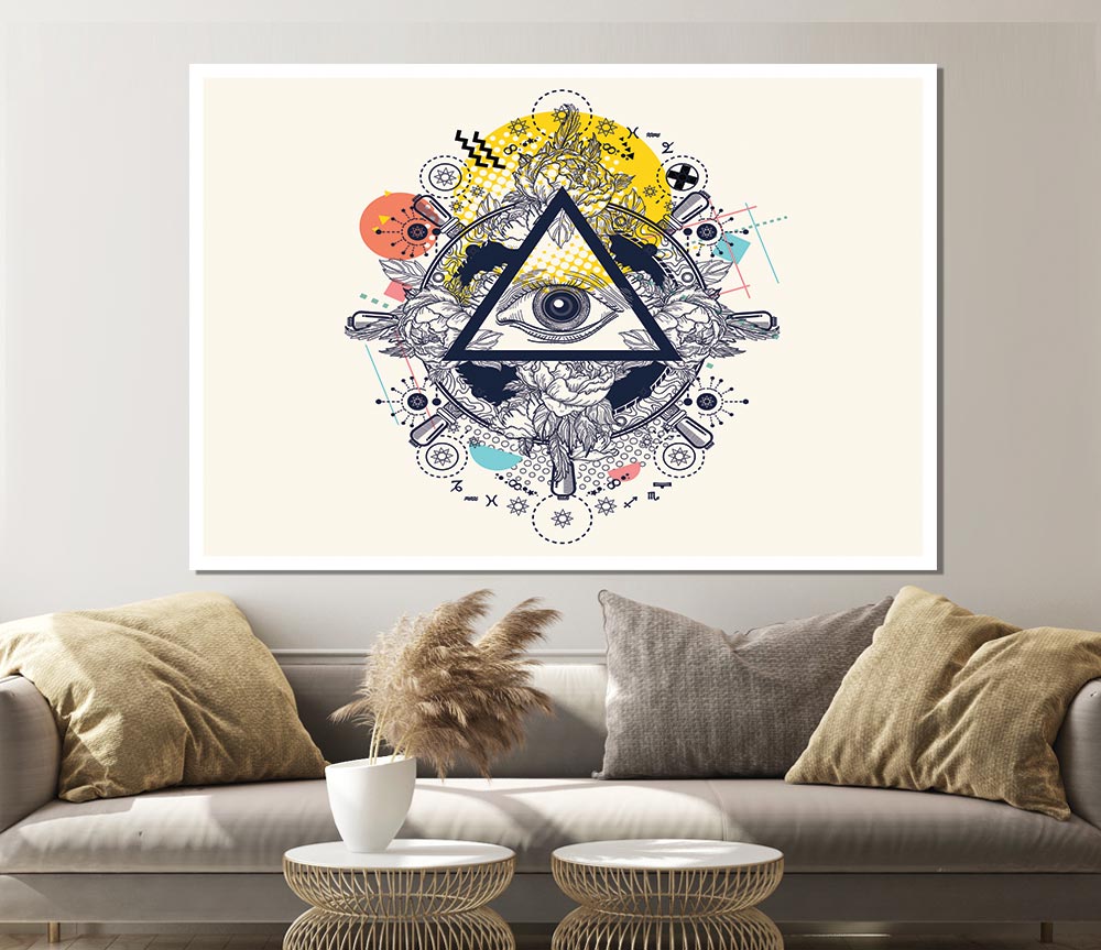 All Seeing Eye poster on high-quality canvas, featuring intricate design and vibrant colors, ready for display or framing.