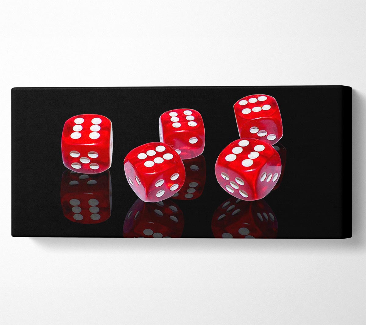 All Sixes Dice canvas art mounted on a 44mm box frame, showcasing vibrant colors and intricate details.