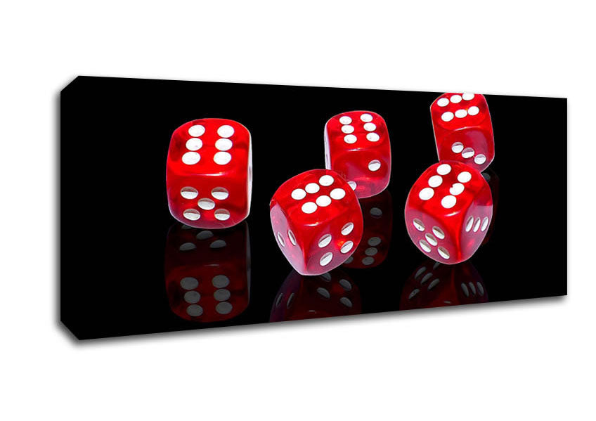 All Sixes Dice canvas art mounted on a 44mm box frame, showcasing vibrant colors and intricate details.