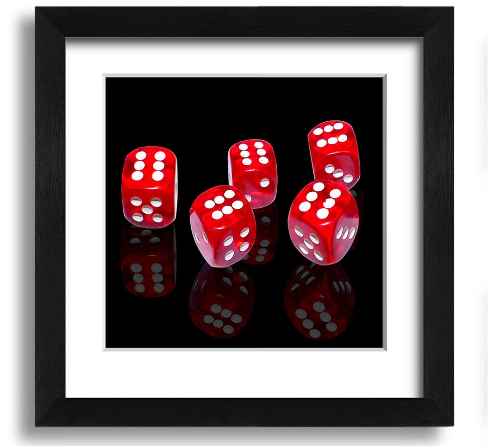 All Sixes Dice Square Framed Print featuring vibrant dice design in a stylish frame, handmade in the UK.