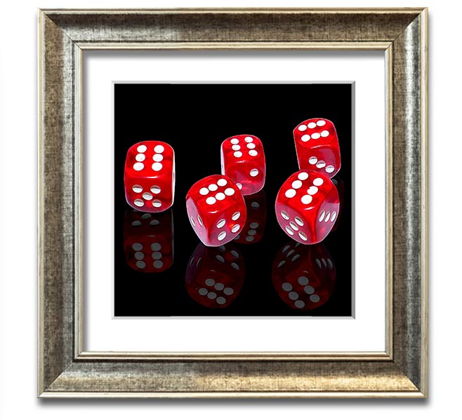 All Sixes Dice Square Framed Print featuring vibrant dice design in a stylish frame, handmade in the UK.