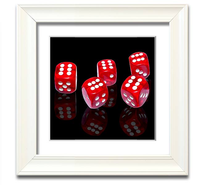 All Sixes Dice Square Framed Print featuring vibrant dice design in a stylish frame, handmade in the UK.