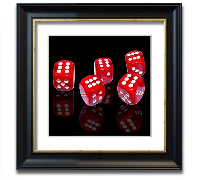 All Sixes Dice Square Framed Print featuring vibrant dice design in a stylish frame, handmade in the UK.