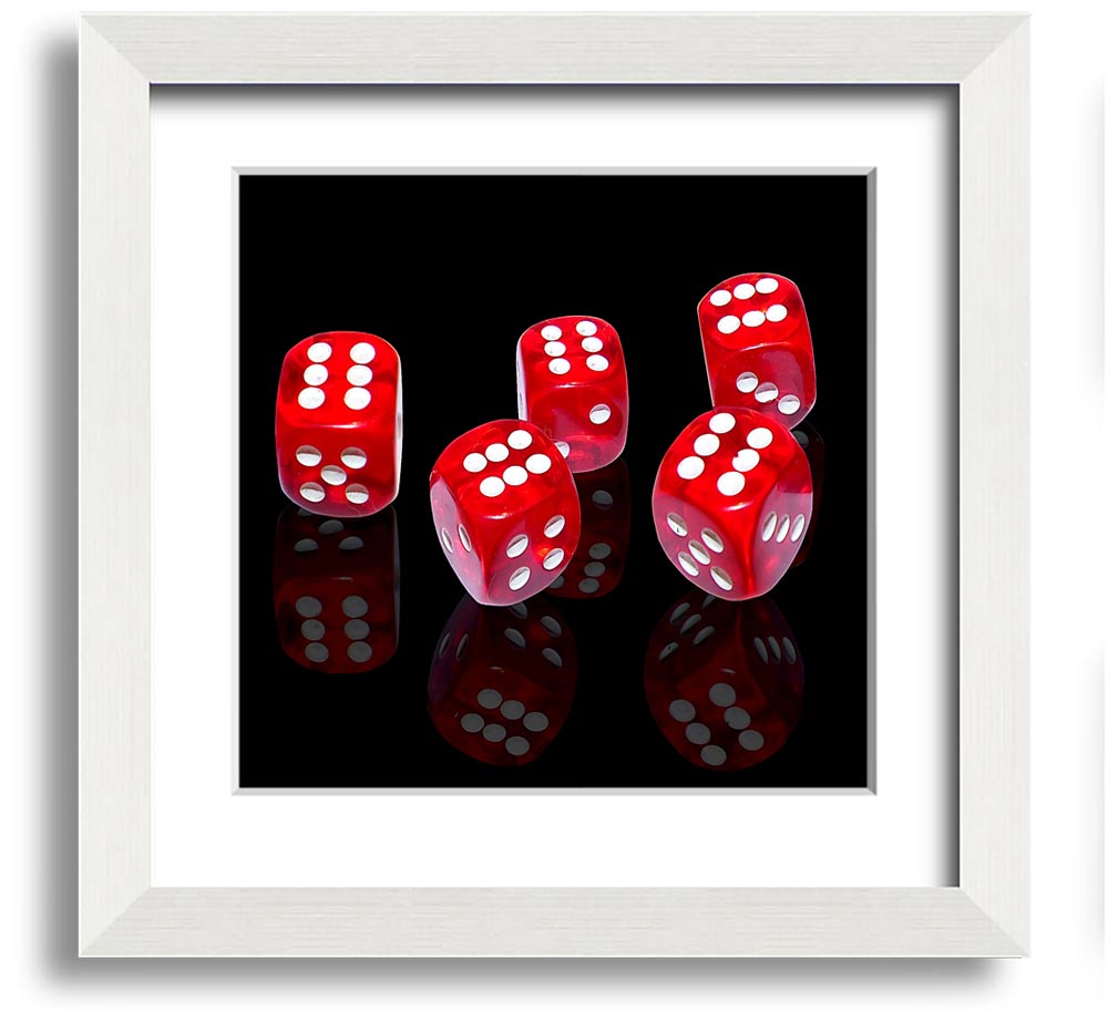 All Sixes Dice Square Framed Print featuring vibrant dice design in a stylish frame, handmade in the UK.