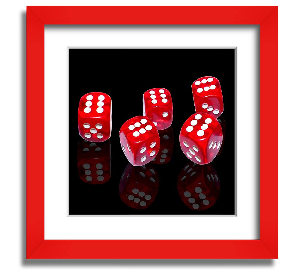 All Sixes Dice Square Framed Print featuring vibrant dice design in a stylish frame, handmade in the UK.