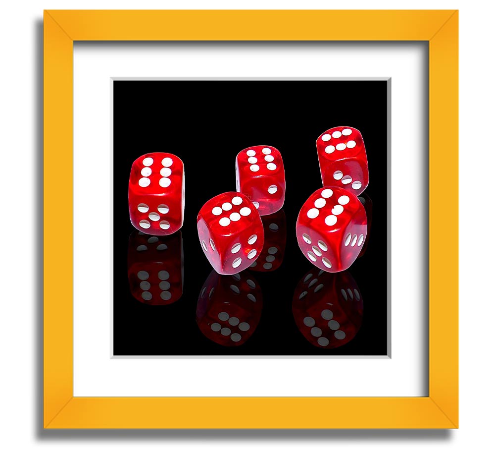 All Sixes Dice Square Framed Print featuring vibrant dice design in a stylish frame, handmade in the UK.