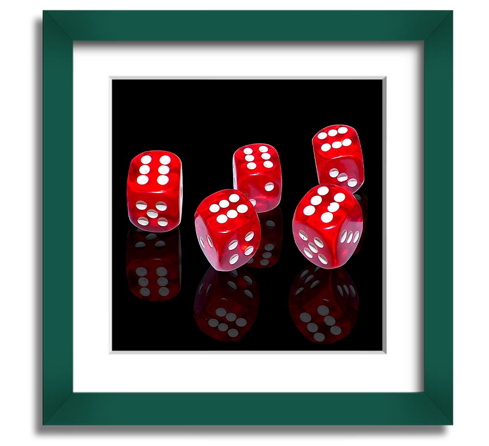 All Sixes Dice Square Framed Print featuring vibrant dice design in a stylish frame, handmade in the UK.