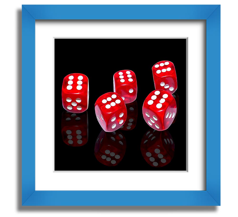 All Sixes Dice Square Framed Print featuring vibrant dice design in a stylish frame, handmade in the UK.