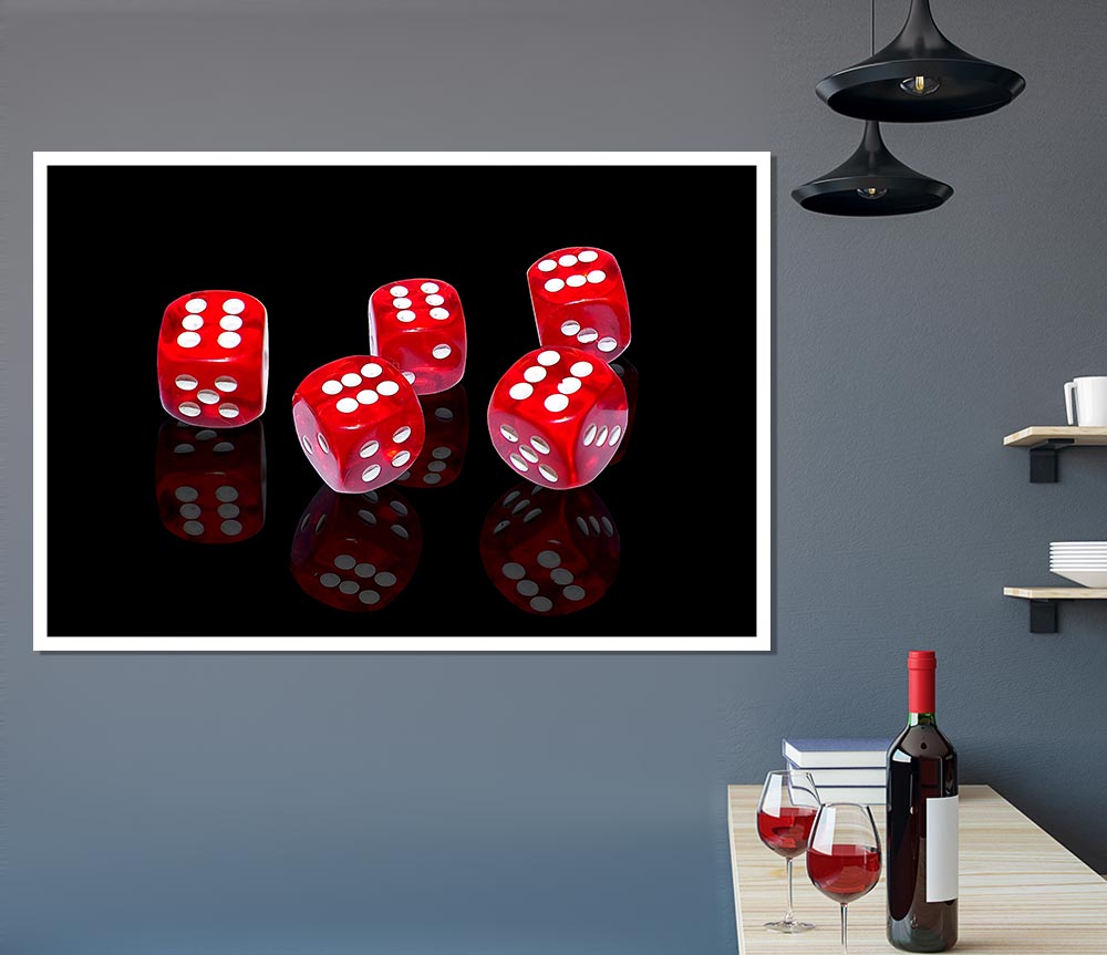 All Sixes Dice poster printed on high-quality canvas, featuring vibrant colors and intricate dice design.