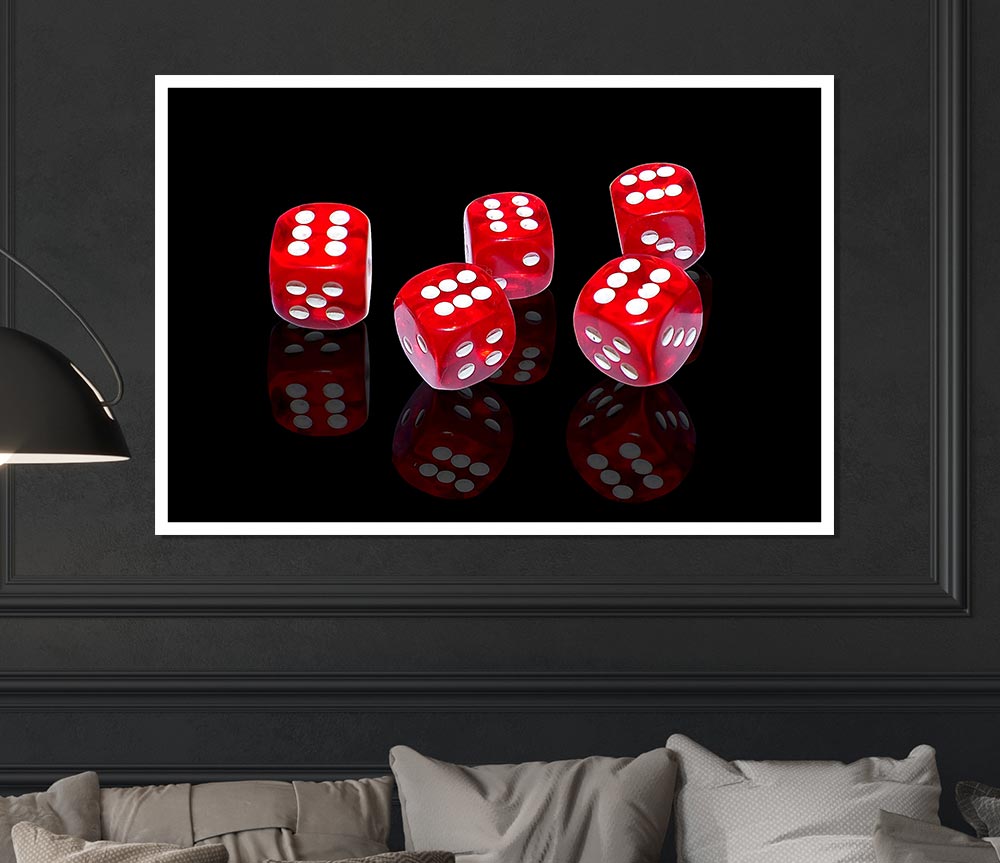 All Sixes Dice poster printed on high-quality canvas, featuring vibrant colors and intricate dice design.