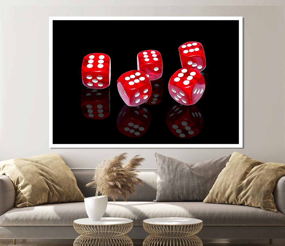 All Sixes Dice poster printed on high-quality canvas, featuring vibrant colors and intricate dice design.