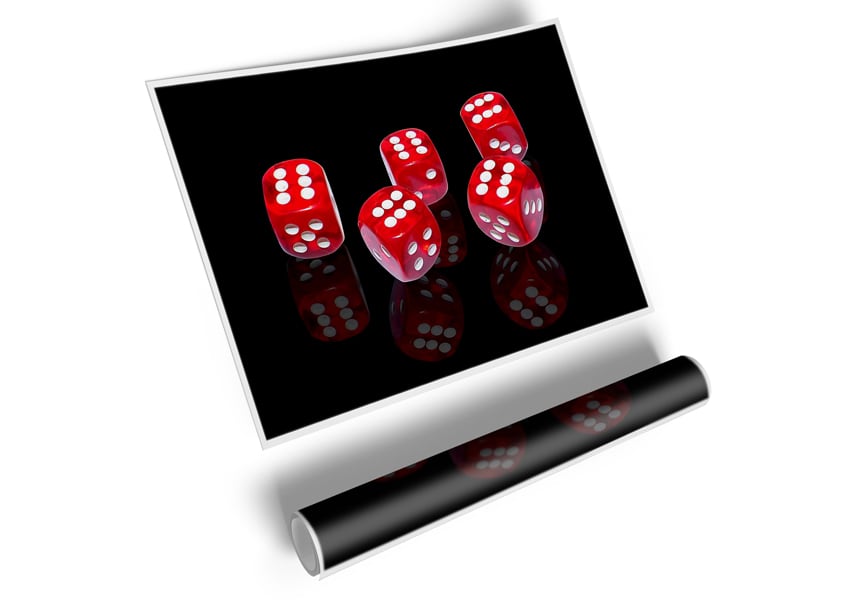 All Sixes Dice poster printed on high-quality canvas, featuring vibrant colors and intricate dice design.