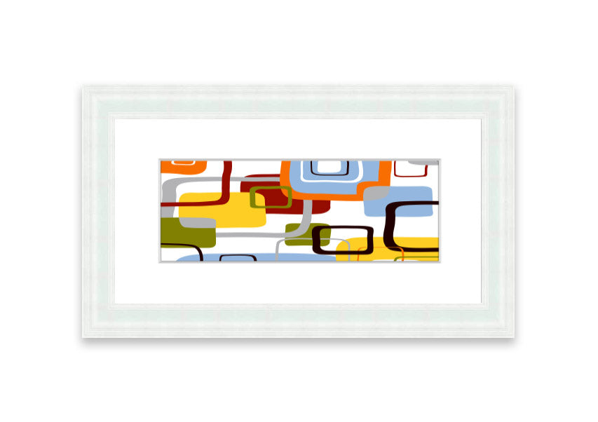 All Squared In Cornwall framed print showcasing vibrant colors and intricate design, available in various frame colors.