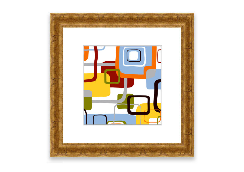 All Squared In Cornwall framed print showcasing vibrant colors and intricate design, available in various frame colors.