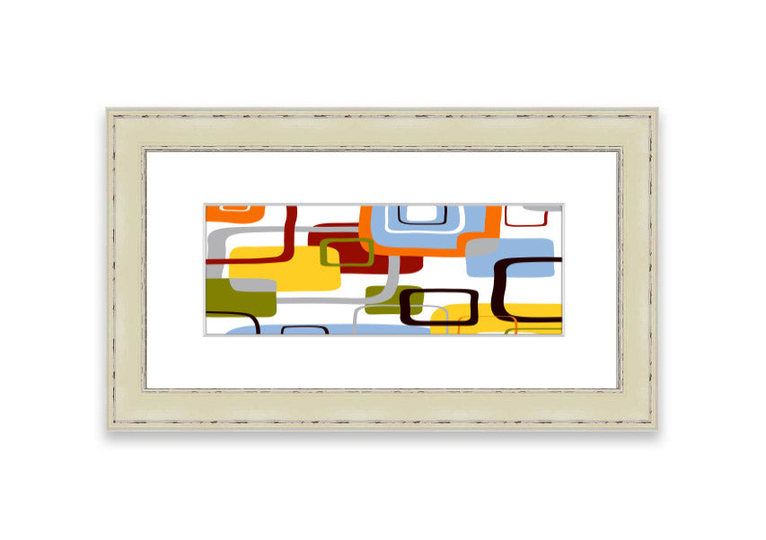 All Squared In Cornwall framed print showcasing vibrant colors and intricate design, available in various frame colors.