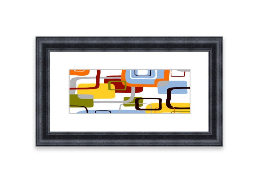 All Squared In Cornwall framed print showcasing vibrant colors and intricate design, available in various frame colors.