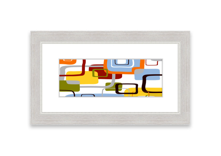 All Squared In Cornwall framed print showcasing vibrant colors and intricate design, available in various frame colors.