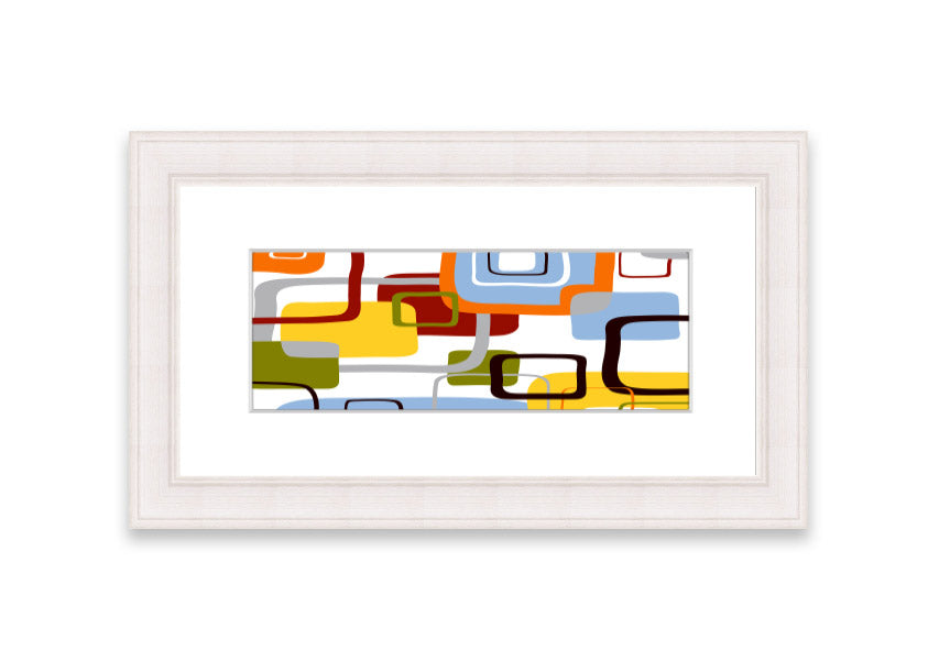 All Squared In Cornwall framed print showcasing vibrant colors and intricate design, available in various frame colors.