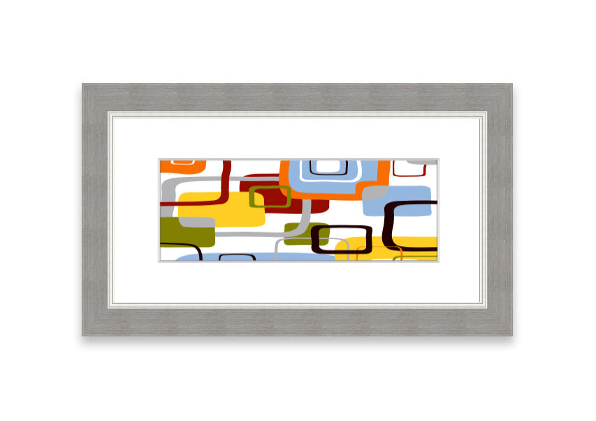 All Squared In Cornwall framed print showcasing vibrant colors and intricate design, available in various frame colors.