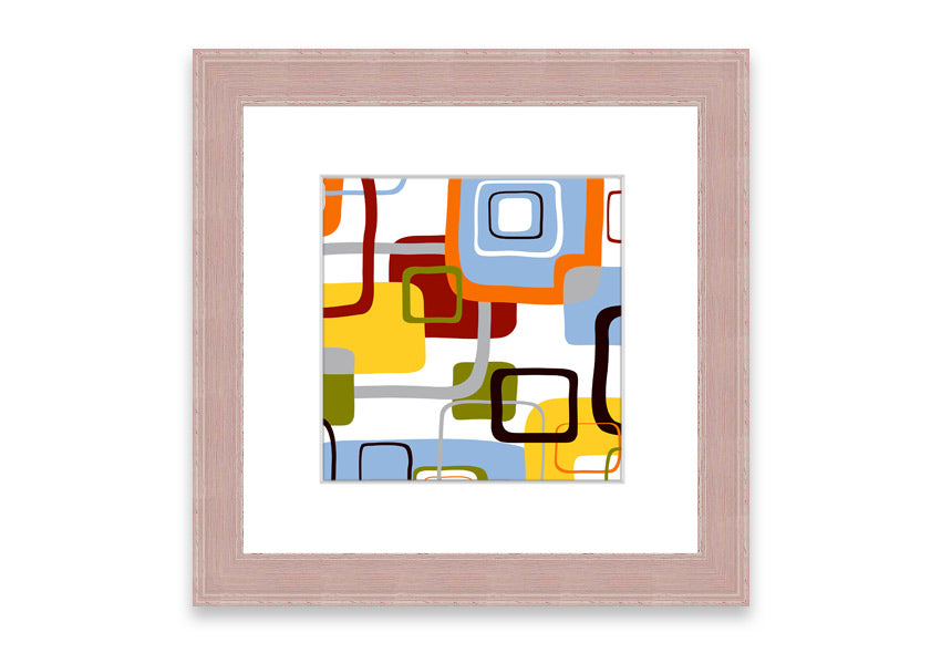 All Squared In Cornwall framed print showcasing vibrant colors and intricate design, available in various frame colors.