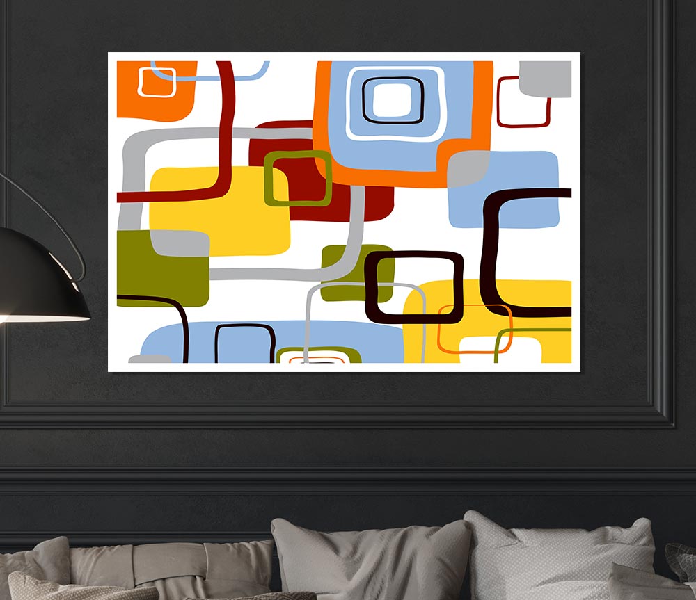 All Squared In poster printed on high-quality canvas, showcasing vibrant colors and modern design, ready for display or framing.