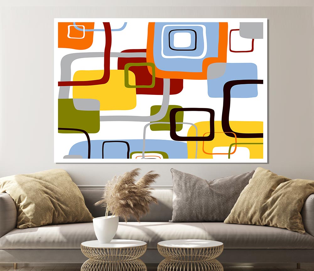 All Squared In poster printed on high-quality canvas, showcasing vibrant colors and modern design, ready for display or framing.