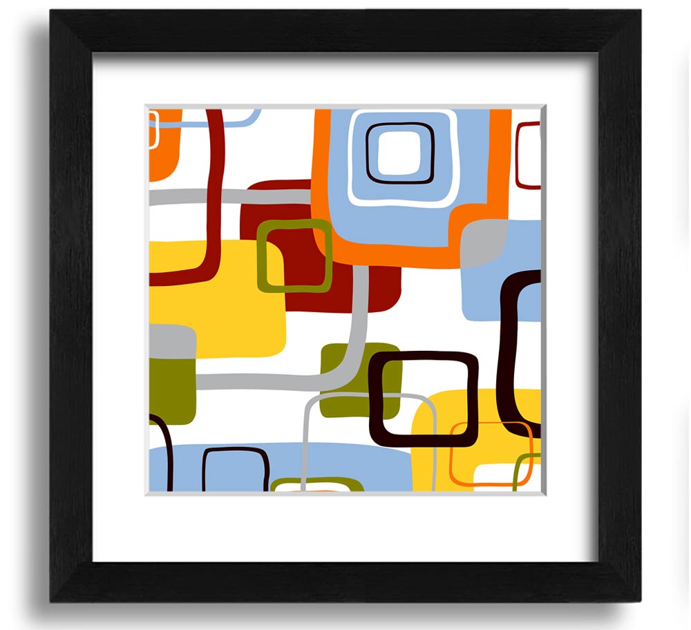 All Squared In Square Framed Print in various frame colors, showcasing its handmade quality and modern design.