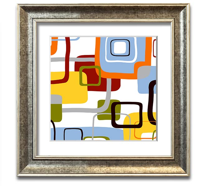 All Squared In Square Framed Print in various frame colors, showcasing its handmade quality and modern design.