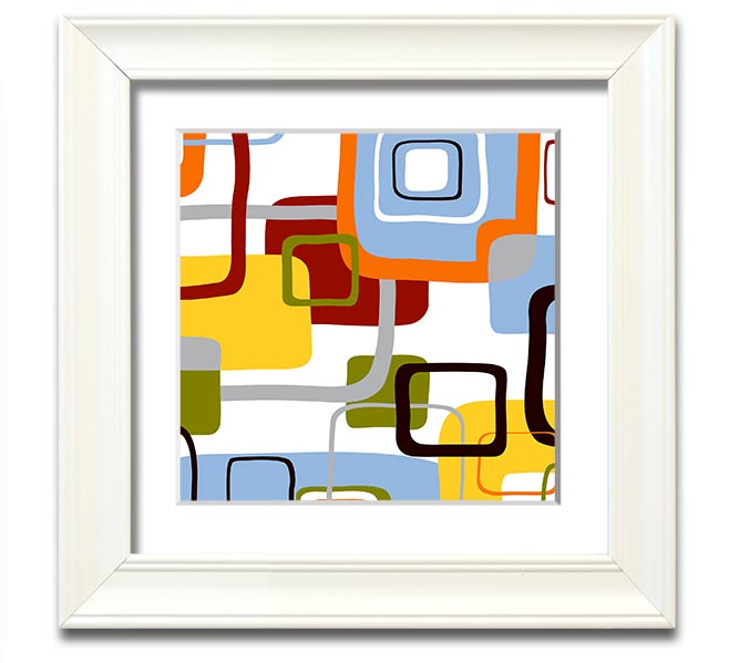 All Squared In Square Framed Print in various frame colors, showcasing its handmade quality and modern design.