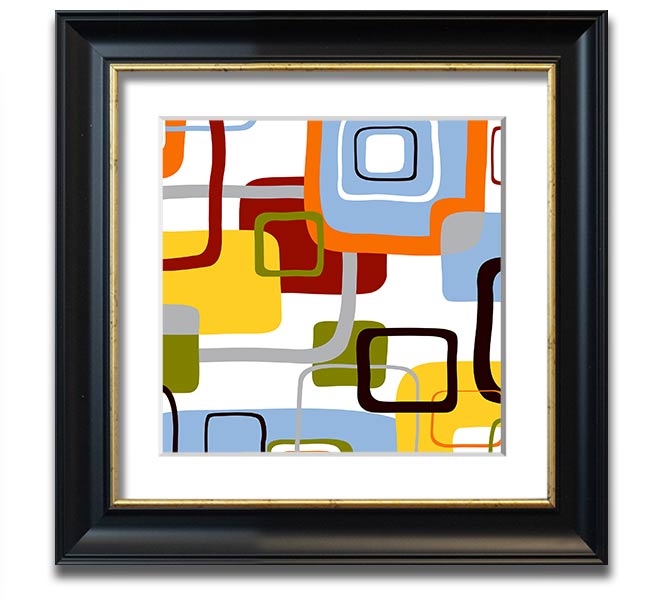 All Squared In Square Framed Print in various frame colors, showcasing its handmade quality and modern design.