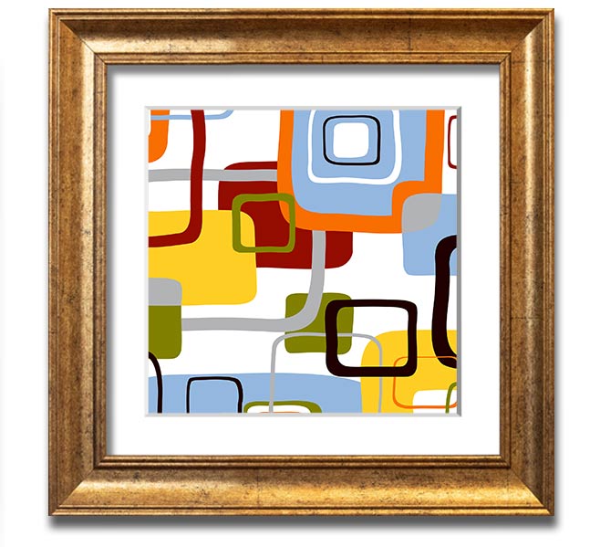 All Squared In Square Framed Print in various frame colors, showcasing its handmade quality and modern design.