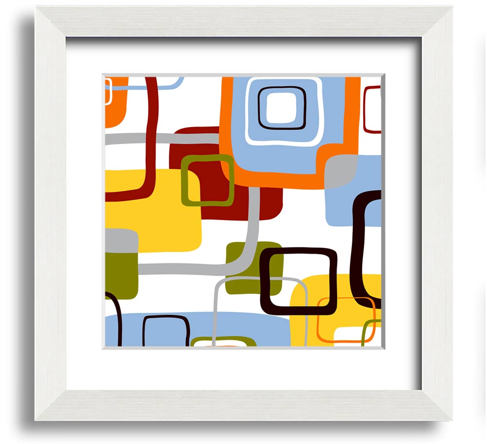 All Squared In Square Framed Print in various frame colors, showcasing its handmade quality and modern design.