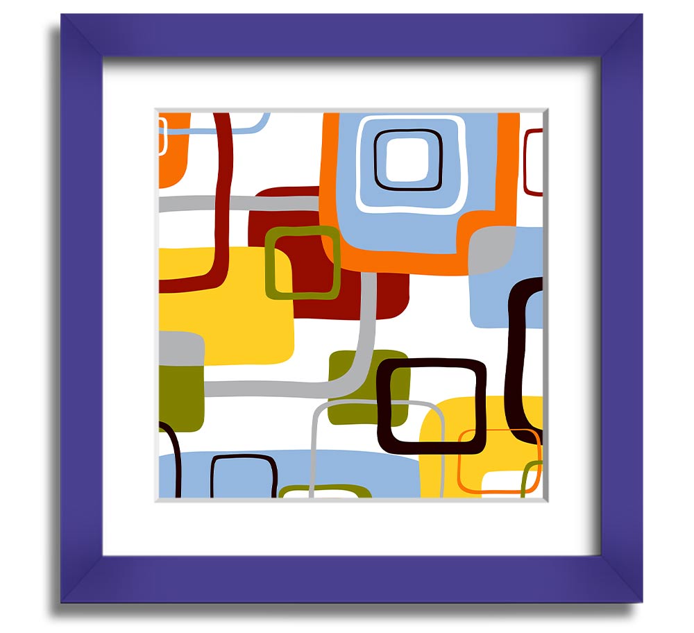 All Squared In Square Framed Print in various frame colors, showcasing its handmade quality and modern design.