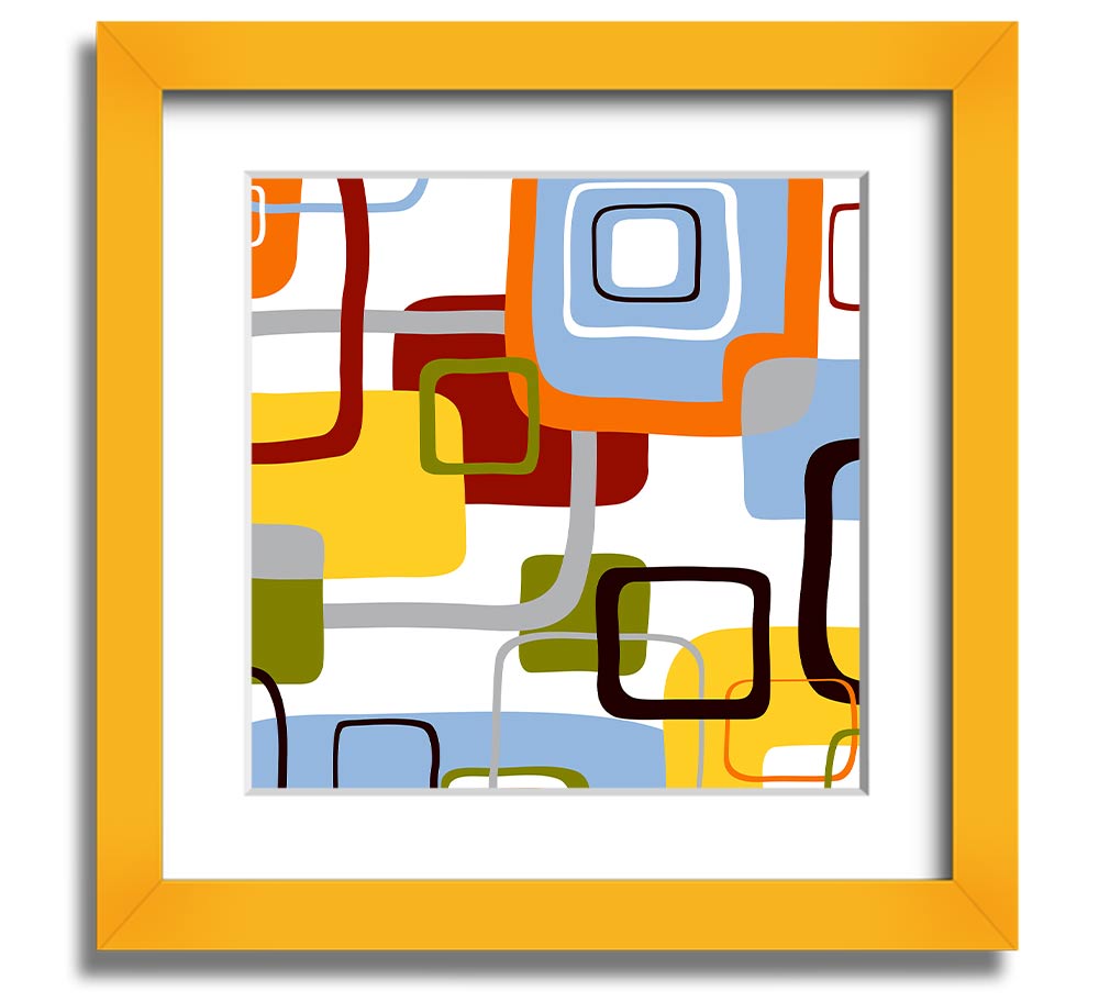 All Squared In Square Framed Print in various frame colors, showcasing its handmade quality and modern design.