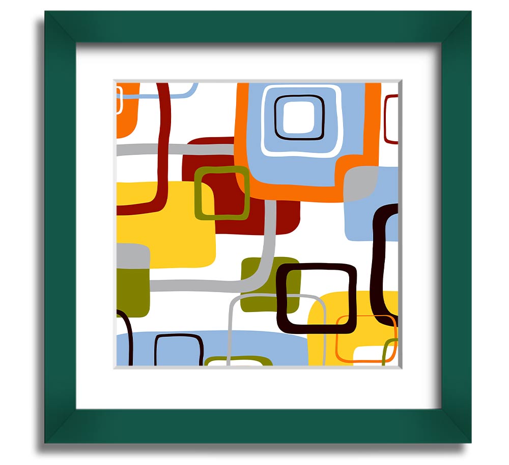 All Squared In Square Framed Print in various frame colors, showcasing its handmade quality and modern design.