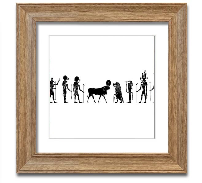 Square framed print featuring various Egyptian gods, handmade in the UK, available in multiple frame colors.