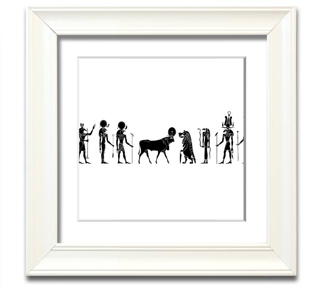 Square framed print featuring various Egyptian gods, handmade in the UK, available in multiple frame colors.