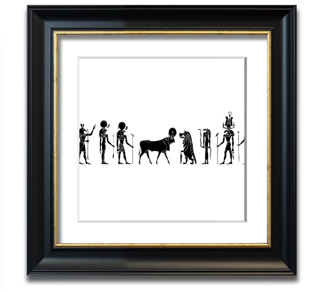 Square framed print featuring various Egyptian gods, handmade in the UK, available in multiple frame colors.