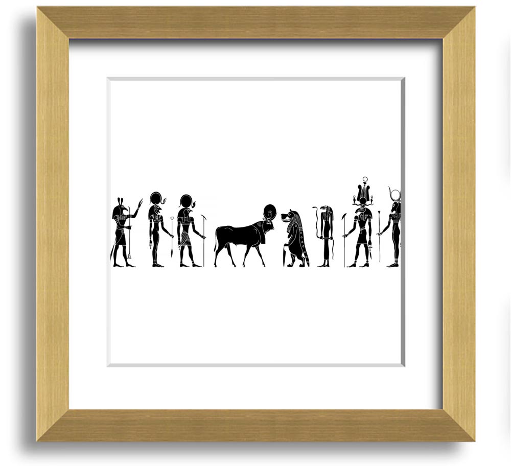 Square framed print featuring various Egyptian gods, handmade in the UK, available in multiple frame colors.