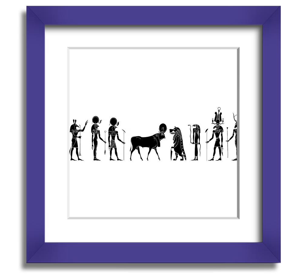 Square framed print featuring various Egyptian gods, handmade in the UK, available in multiple frame colors.