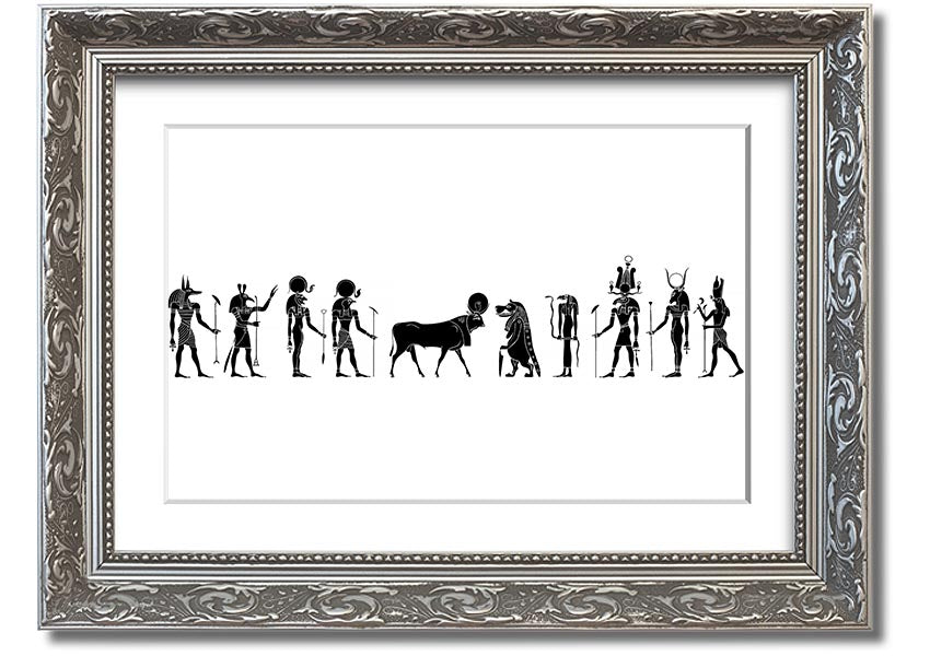 Framed print of All The Egyptian Gods featuring vibrant colors and intricate designs, available in multiple frame colors.