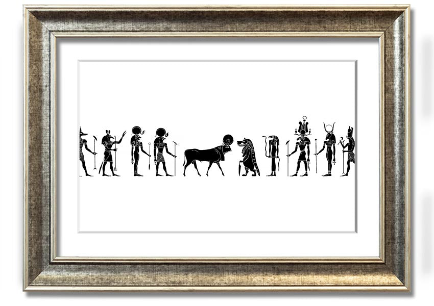 Framed print of All The Egyptian Gods featuring vibrant colors and intricate designs, available in multiple frame colors.