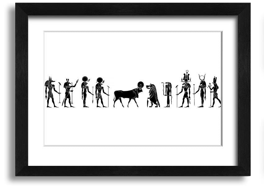 Framed print of All The Egyptian Gods featuring vibrant colors and intricate designs, available in multiple frame colors.