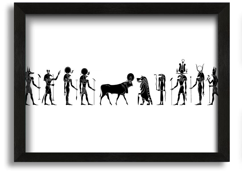 Framed print of All The Egyptian Gods featuring vibrant colors and intricate designs, available in multiple frame colors.