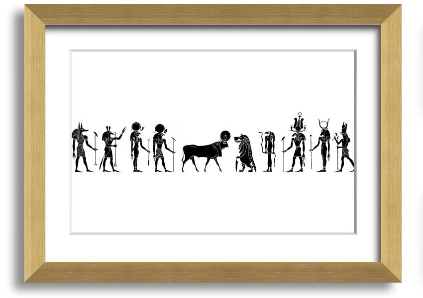 Framed print of All The Egyptian Gods featuring vibrant colors and intricate designs, available in multiple frame colors.