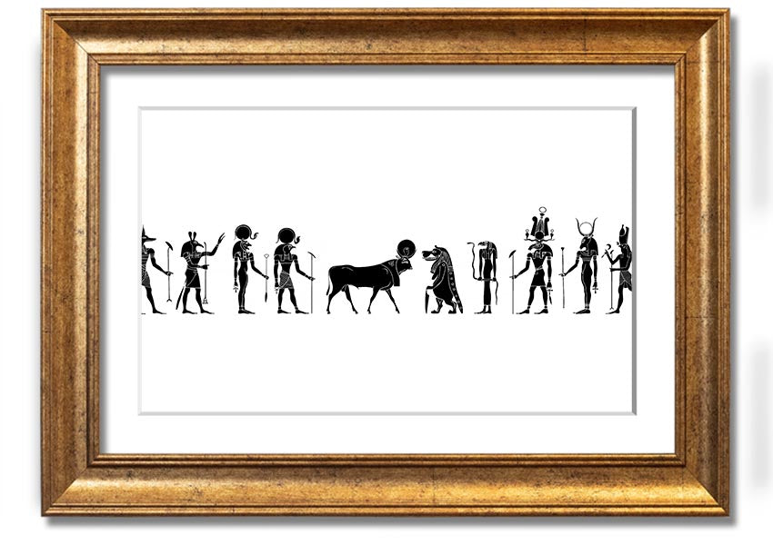 Framed print of All The Egyptian Gods featuring vibrant colors and intricate designs, available in multiple frame colors.