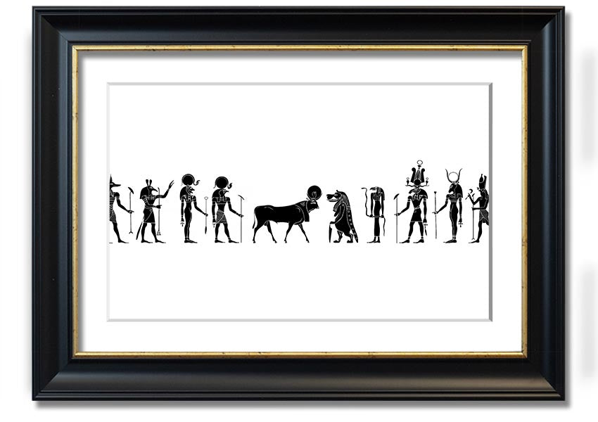 Framed print of All The Egyptian Gods featuring vibrant colors and intricate designs, available in multiple frame colors.