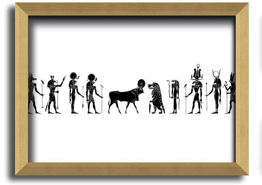 Framed print of All The Egyptian Gods featuring vibrant colors and intricate designs, available in multiple frame colors.